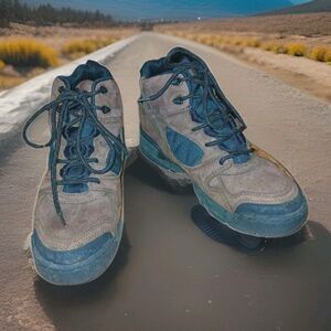 Vtg COLORADO Mens Mountaineering Hiking Boots Brown Green Mid Hiker Trail Sz 9 M